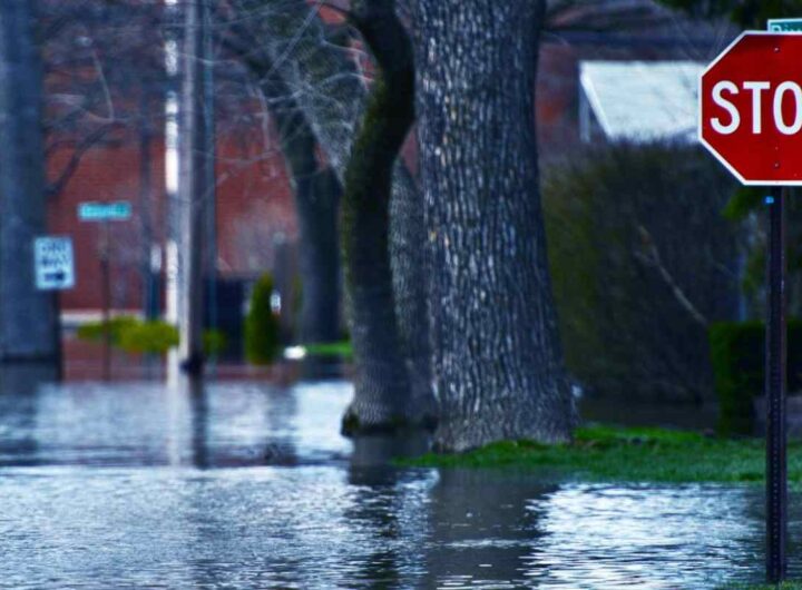 strada allagata da fiume esondato