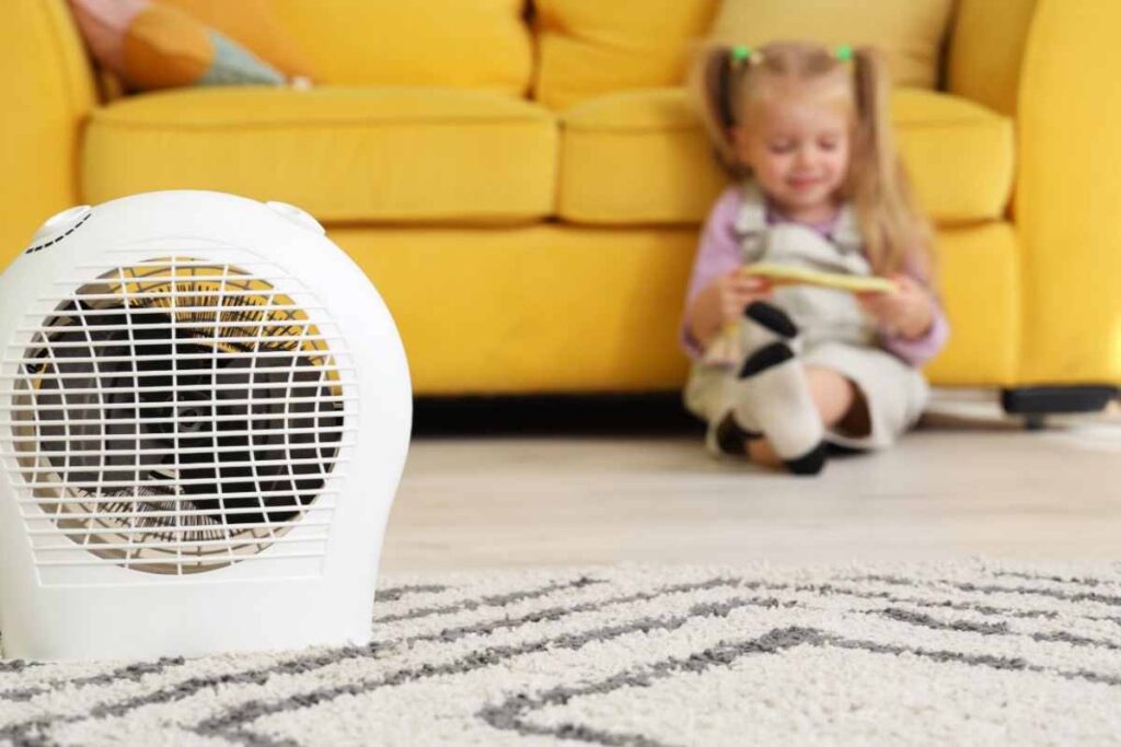 termoventilatore in una stanza dove c'è una bimba